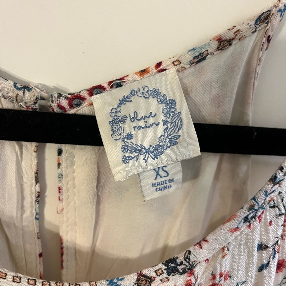 Blue Rain White dress with Blue & Pink Floral Accents